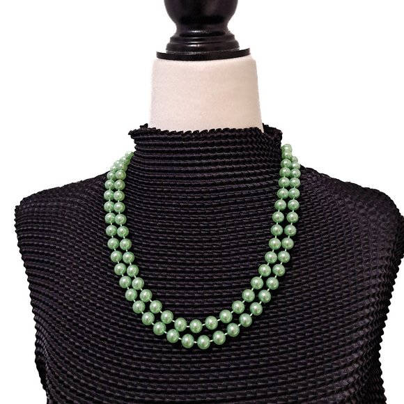 Vintage 80s Green Bead Necklace - Picture 1 of 5